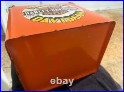 Harley Davidson Orange Very Rare Retro Steel Cooler Box 31.5 x 31 x 24cm Used