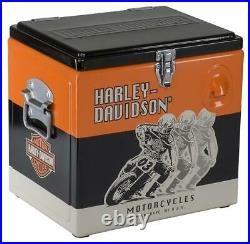 Harley Davidson Retro Metal Cooler with Bottle Opener and Hinge Lid HDL-18599