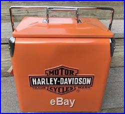 Harley-Davidson Retro Vintage Metal Beverage Cooler Orange Sign Knucklehead