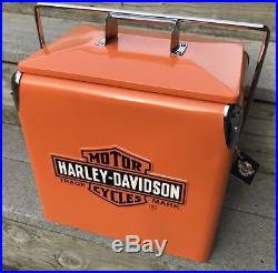 Harley-Davidson Retro Vintage Metal Beverage Cooler Orange Sign Knucklehead