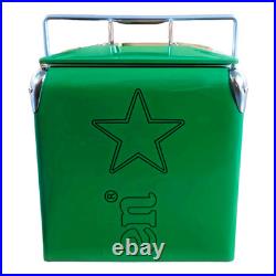 Heineken 13L Retro Metal Beer Cooler Vintage Green Ice Bucket 3Day Ice Retention