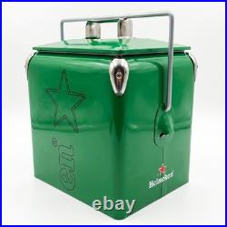 Heineken 13L Retro Metal Beer Cooler Vintage Green Ice Bucket 3Day Ice Retention