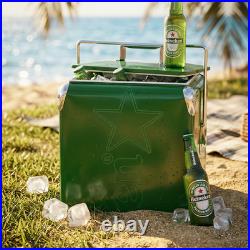 Heineken 14Qt Metal Beer Cooler with Locking Handle Portable 3-Day Ice Chest Box