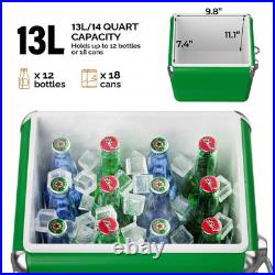 Heineken 14Qt Metal Beer Cooler with Locking Handle Portable 3-Day Ice Chest Box
