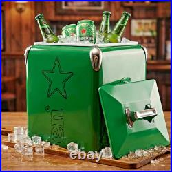 Heineken 14Qt Metal Cooler Retro Green Portable Beer Ice Chest Tailgate BBQ Gift