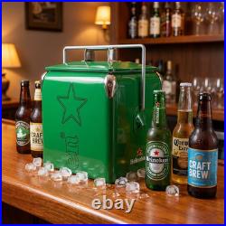 Heineken 14Qt Steel Ice Box Man Cave Decor Home Pub Garage Accessory Display