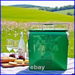 Heineken Classic Green Metal 13L/14Qt Cooler Box, Portable Insulated Ice Chest