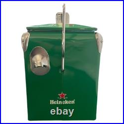Heineken Classic Green Metal 13L/14Qt Cooler Box, Portable Insulated Ice Chest