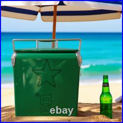 Heineken Classic Green Metal 13L/14Qt Cooler Box, Portable Insulated Ice Chest