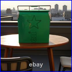 Heineken Classic Green Metal 13L/14Qt Cooler Box, Portable Insulated Ice Chest