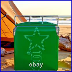 Heineken Classic Metal Cooler, 14Qt Green Retro Ice Chest for Outdoor Parties