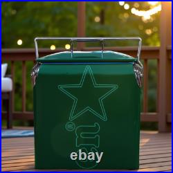 Heineken Classic Metal Cooler, 14Qt Green Retro Ice Chest for Outdoor Parties