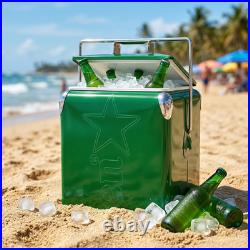 Heineken Cooler 14Qt Vintage Metal Ice Chest for Park Picnics, Lakeside Outings