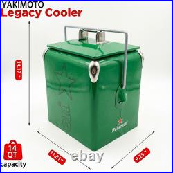 Heineken Cooler 14Qt Vintage Metal Ice Chest for Park Picnics, Lakeside Outings