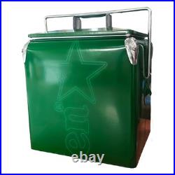 Heineken Cooler 14Qt Vintage Metal Ice Chest for Park Picnics, Lakeside Outings