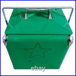 Heineken Metal Cooler 14Qt Green Beverage Chiller Retro Home Bar Soda Ice Chest