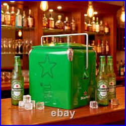 Heineken Metal Cooler 14Qt Green Beverage Chiller Retro Home Bar Soda Ice Chest
