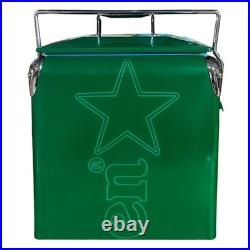 Heineken Metal Cooler Box, Green 14-Quart Classic Ice Bucket for Camping Parties