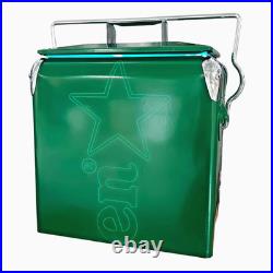 Heineken Metal Cooler Box, Green 14-Quart Classic Ice Bucket for Camping Parties