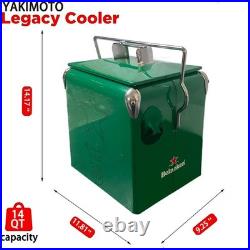 Heineken Metal Cooler Box, Green 14-Quart Classic Ice Bucket for Camping Parties