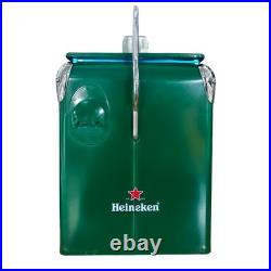 Heineken Metal Cooler Box, Green 14-Quart Classic Ice Bucket for Camping Parties