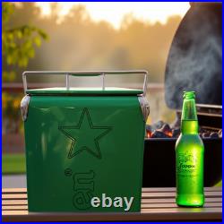 Heineken Vintage Green Metal 13L/14Qt Ice Chest with Bottle Opener for Camping