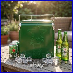 Heineken Vintage Metal Ice Box, 14-Quart All-Purpose Ice Bucket for Outings