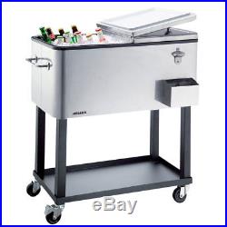 Heller Alfresco Ice Drink Cooler Cart 80L Box Chest Trolley Tray for BBQ Party
