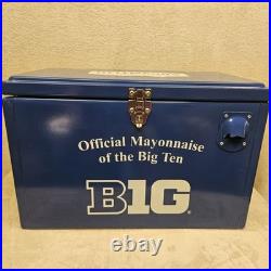 Hellmann's Big Ten Metal Cooler Blue White Bottle Opener 17.5X11.5 Handles RARE