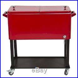 Home Cooler Red Metal Rolling Cart Patio Deck Bar Ice Chest Bottle Container