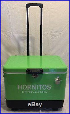 Hornitos Agave Tequila Green Metal Cooler With Wheels Push Bar Opener Brand New