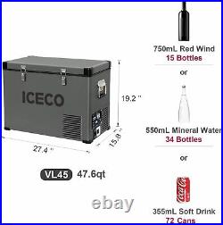 ICECO 47QT Portable Car Freezer Fridge Compact Refrigerator Cooler With Cover