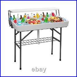 Ice Cooler Table with Drain, Two-Tiered Camping Table, Detachable Skirt