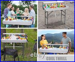 Ice Cooler Table with Drain, Two-Tiered Camping Table, Detachable Skirt