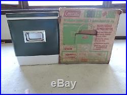 In Original Box Vintage Rare COMBO Green Coleman Metal Ice Chest w Shelf & Jug