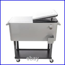 Iron Rolling Warm Cooler Food 80 QT Cart Ice Chest with 4 Wheels and Shelf