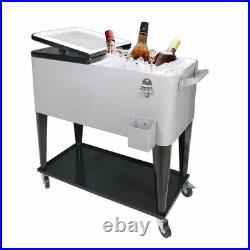 Iron Rolling Warm Cooler Food 80 QT Cart Ice Chest with 4 Wheels and Shelf