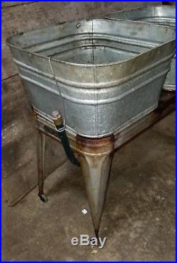 JOHNSON Vintage DOUBLE WASH TUBS cooler, planter, country garden, casters+