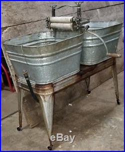 JOHNSON Vintage DOUBLE WASH TUBS cooler, planter, country garden, casters+