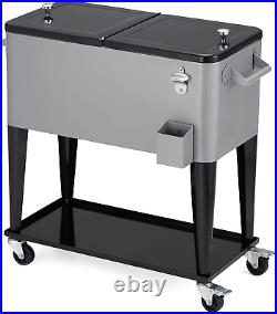 JOMEED 80 Quart/20 Gallon Wheeled Rolling Outdoor Patio and Deck Cooler Cart Ice
