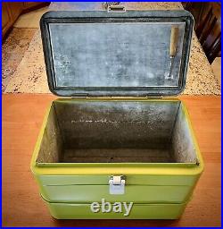 LITTLE BROWN CHEST Antique Ice Box Cooler Hemp & Co. Metal Vintage NICE