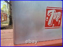 Large COMPLETE Vintage 1950's 7Up 7 Up Soda Pop Metal Picnic Cooler Ice Chest