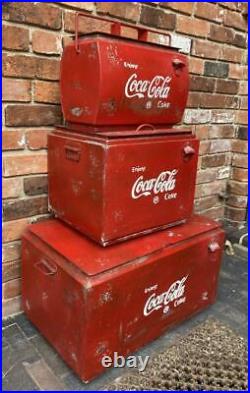 Large Coca Cola Drinks Cooler Box Vintage Retro Metal Red Advertising Coke