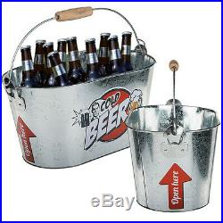 Large Metal Beer Cooling Bucket Drink Holder Container Ice Cooler Bottle Opener