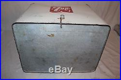 Large Vintage 1950's 7Up 7 Up Soda Pop 19 Embossed Metal Picnic Cooler Sign