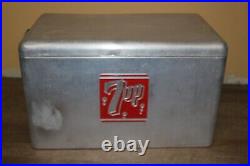 Large Vintage 1950's 7Up 7 Up Soda Pop Metal Picnic Cooler Ice Chest Sign