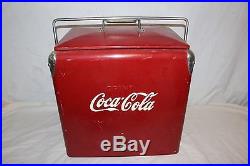 Large Vintage 1950's Coca Cola Soda Pop Bottle Metal Picnic Cooler Sign