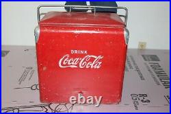 Large Vintage 1950's Coca Cola Soda Pop Embossed Metal Picnic Cooler WithTray Sign
