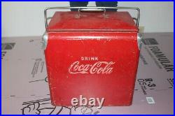 Large Vintage 1950's Coca Cola Soda Pop Embossed Metal Picnic Cooler WithTray Sign