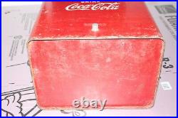 Large Vintage 1950's Coca Cola Soda Pop Embossed Metal Picnic Cooler WithTray Sign